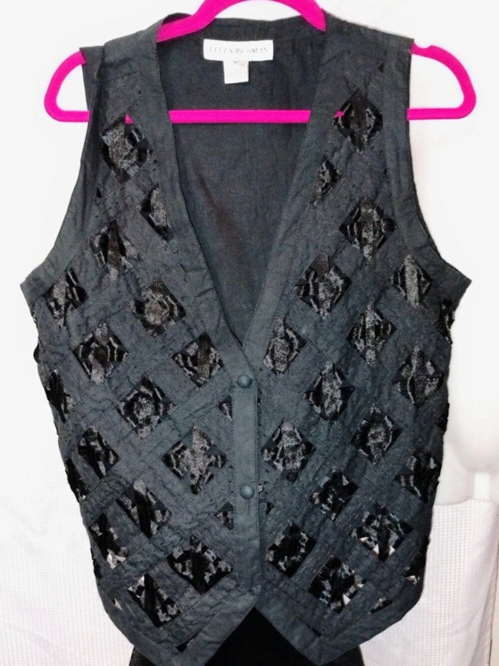 Vintage Ellen Richman Black Diamond Patchwork Vest - Size Medium